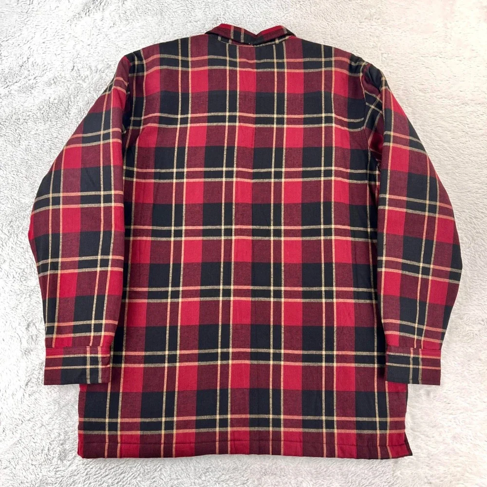 Towncraft Flannel Jacket Shacket Men's‎ MEDIUM Red Black Plaid Quilted Pockets